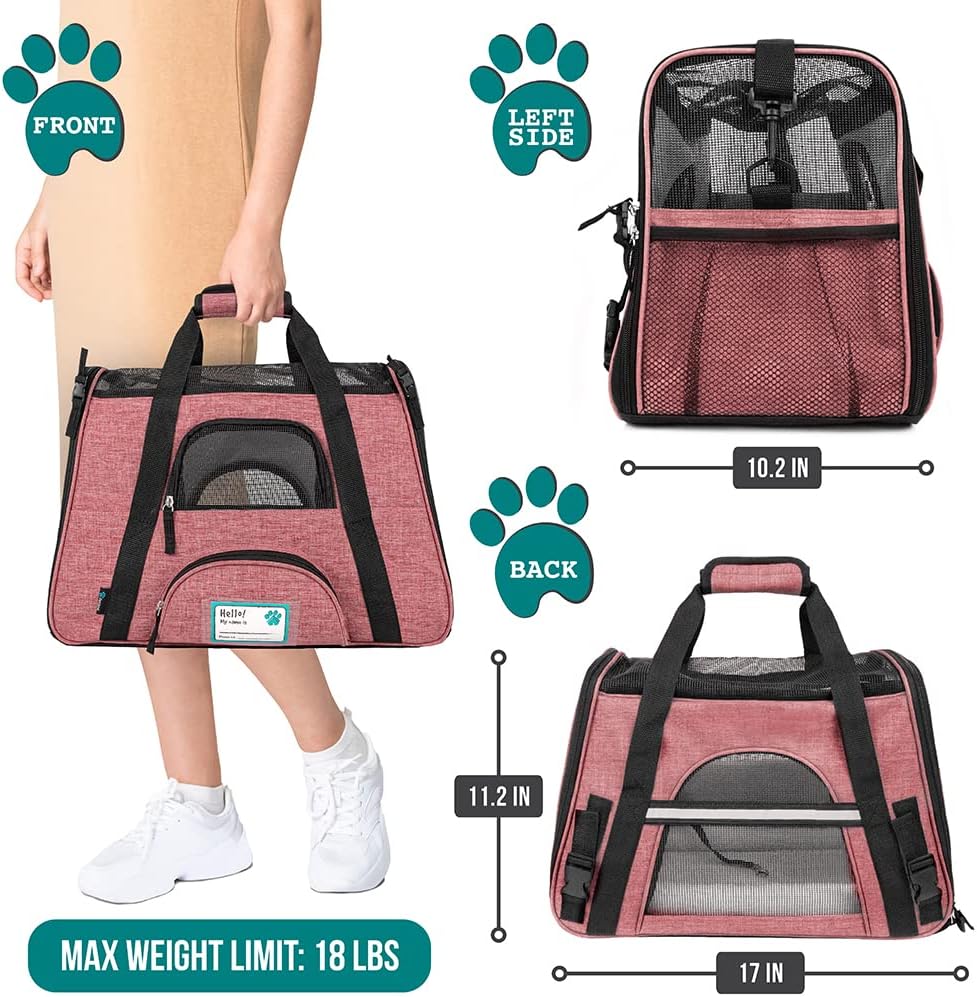 Airline Approved Pet Carrier for Cat, Soft Sided Dog Carrier Small Dog, Cat Travel Supply Accessories Indoor Cats, Ventilated Pet Carrying Bag Medium Large Kitten Puppy, Small Heather White Red